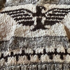 Unisex Gray and Black Cowichan Pullover Sweater with Pouch